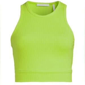 Helmut Lang Cut Out Rib Knit Cropped Tank Top Crop Top, Brat Lime Green, XL